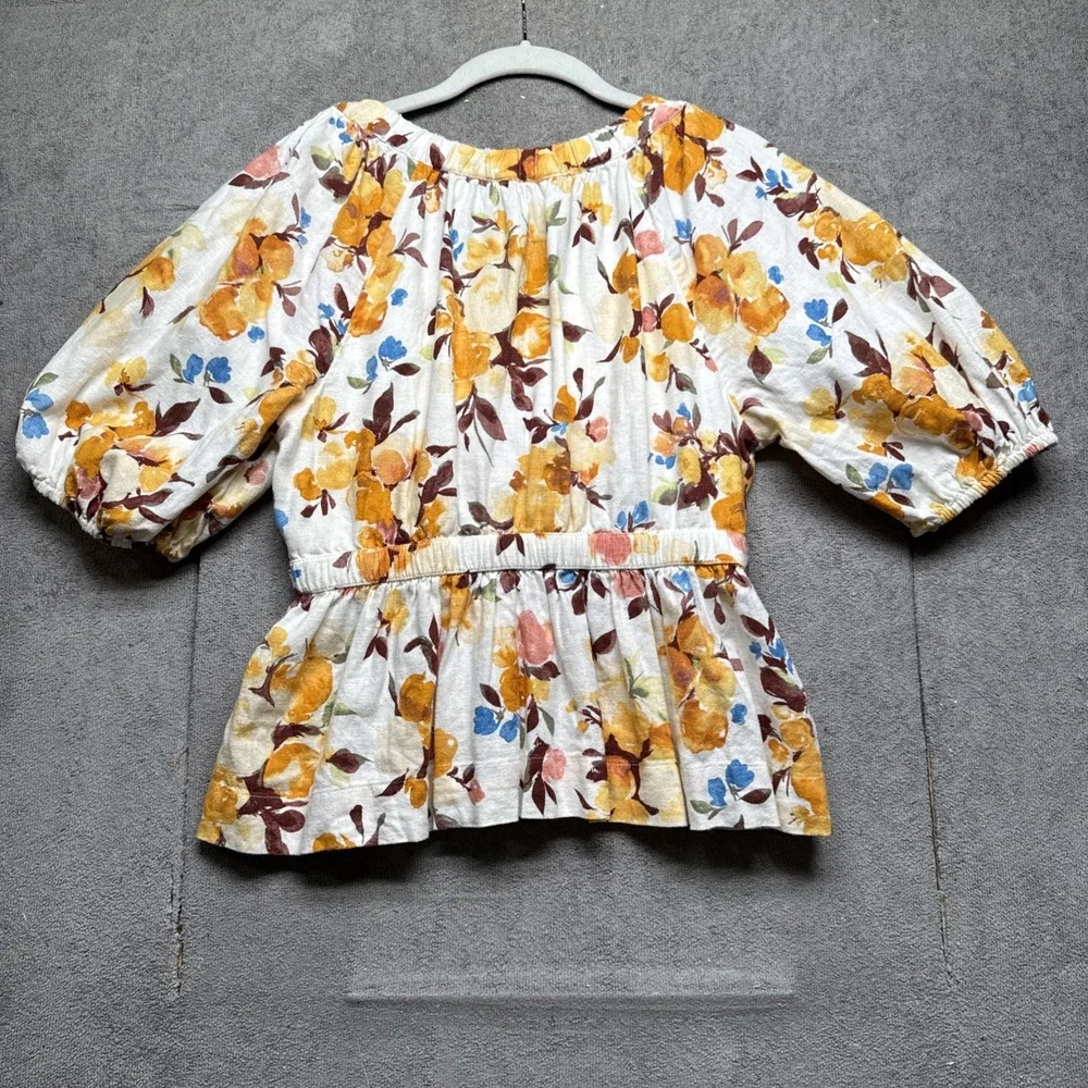 Abercrombie Puff Sleeve‎ Floral Linen Babydoll Top Cottagecore 2010s Y2K Revival